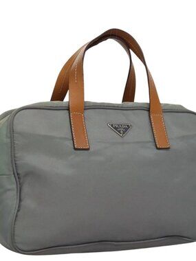 PRADA Hand Bag Nylon Gray Auth BD1037